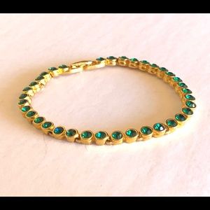 Vintage Gold Emerald Green Rhinestone  Bracelet